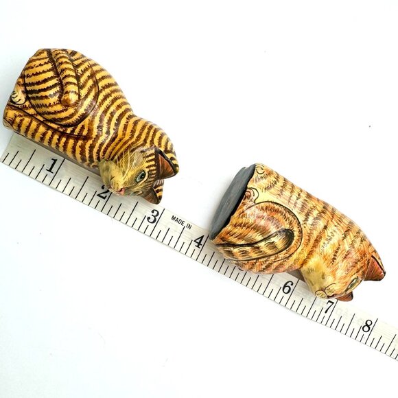 Hand-Painted Ceramic Striped Cat Figurines Set Of 2 Handmade In Kashmir Gift - Picture 5 of 14